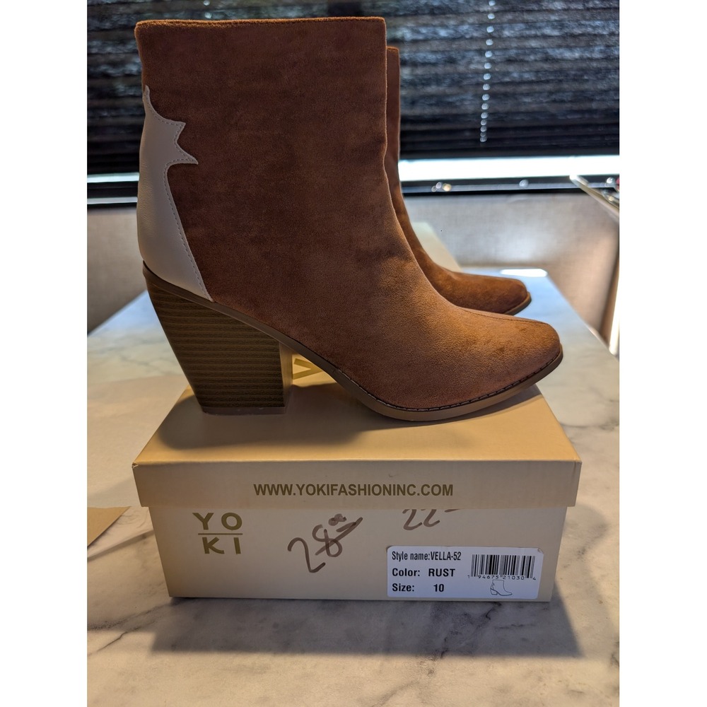 Yoki Ankle Boots Women Size 10 Rust Excellent Vella-52 Star‎ Western Block Heel - Picture 4 of 5